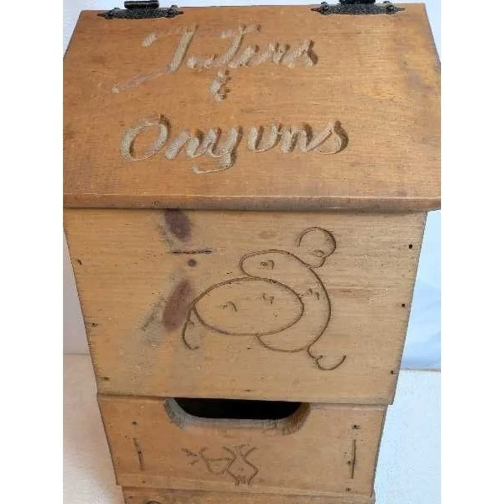 Vintage Wooden Taters & Onions Bin Storage Rustic Farmhouse Kitchen Onyuns‎